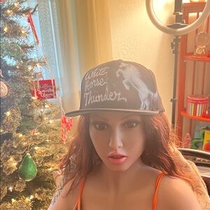 # 0708**** Unisex White Horse Thunder Cap. WHT Logo Art Spray Painted